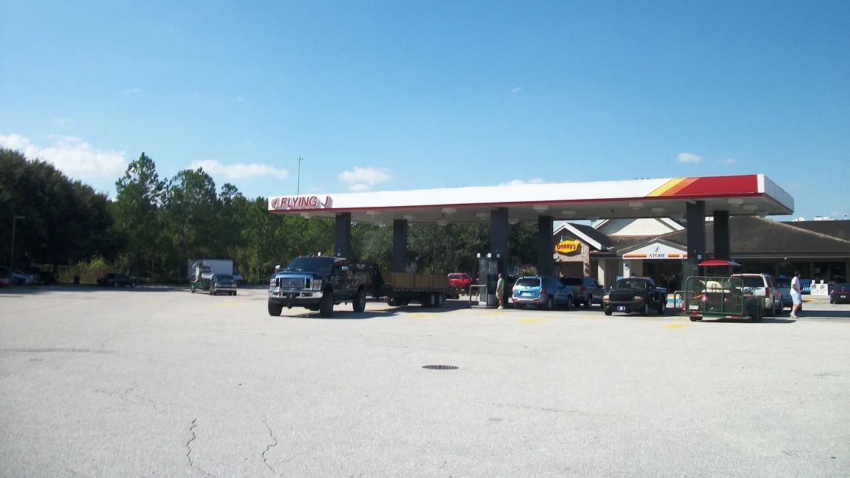 Diesel pumps at a truck stop forecourt